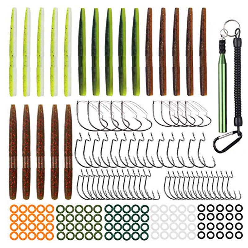 Shaddock Fishing Bass Fishing Wacky Worm Kit, Wacky Rig Tool with O Rings, Weed Guard Weedless Hooks, Worm Bait Hooks Soft Plastic Lures Set for Soft Stick Baits (176pcs Kit) - Image 1